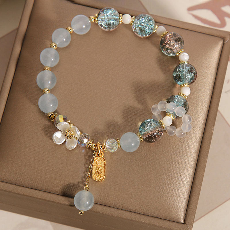 KarmaRipple's Authentic Blue Gemstone Amethyst Chalcedony Flower Balancing Bracelet p4