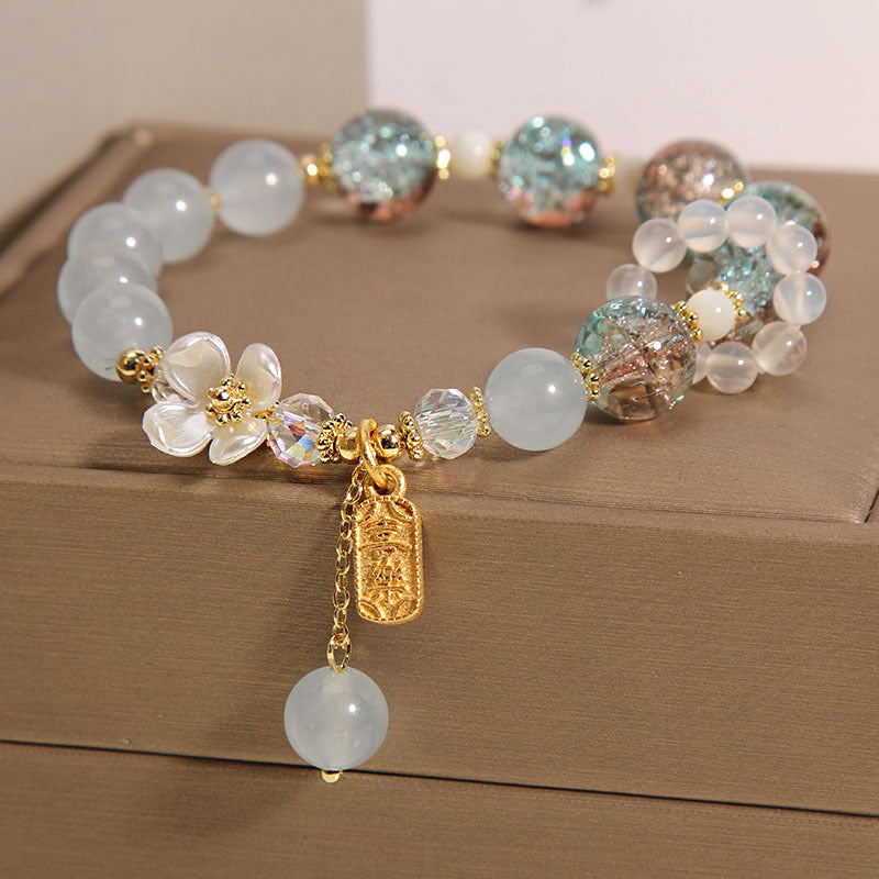 KarmaRipple's Authentic Blue Gemstone Amethyst Chalcedony Flower Balancing Bracelet p6