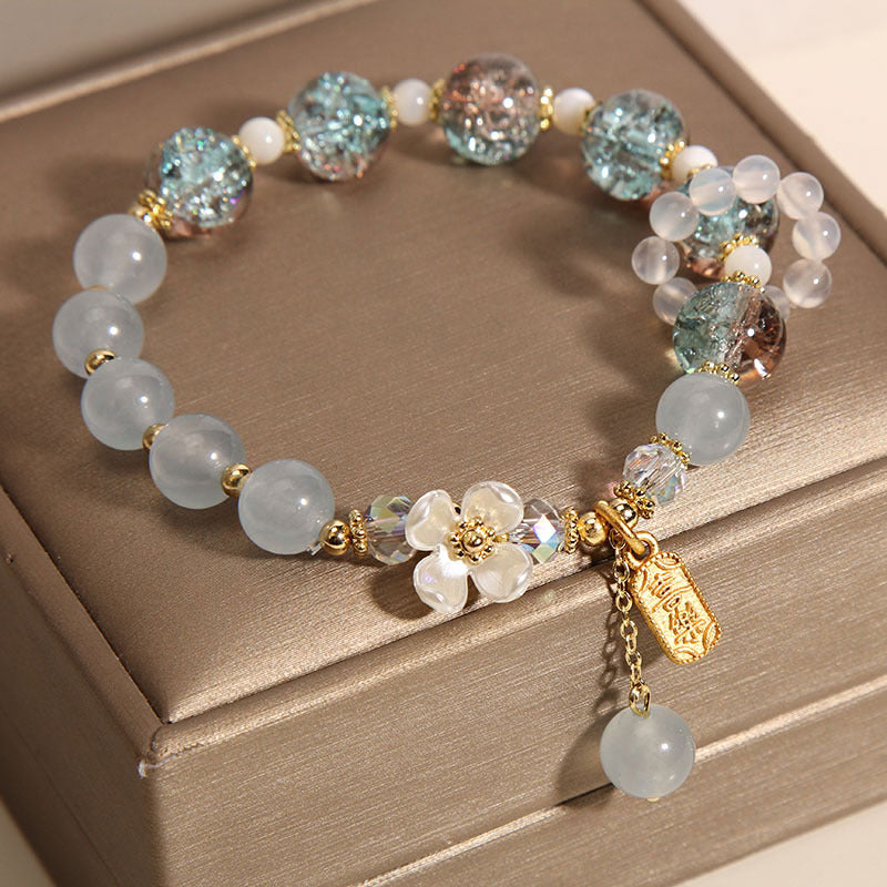 KarmaRipple's Authentic Blue Gemstone Amethyst Chalcedony Flower Balancing Bracelet p5