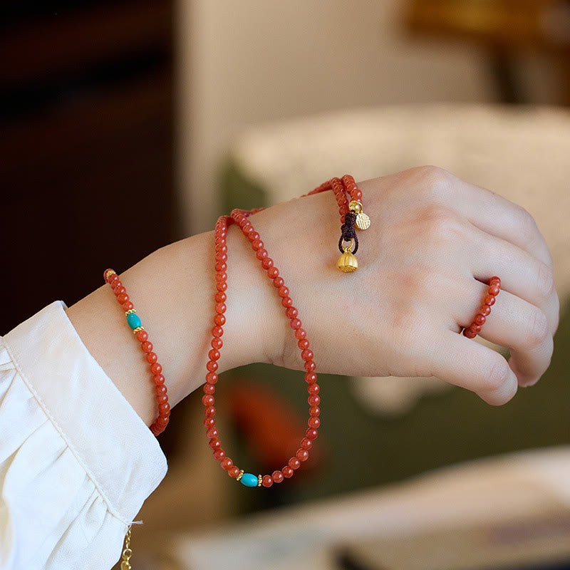 KarmaRipple's 925 Sterling Silver Plated Gold Authentic Red Agate Turquoise Confidence Bracelet Pendant Necklace Ring Set p5