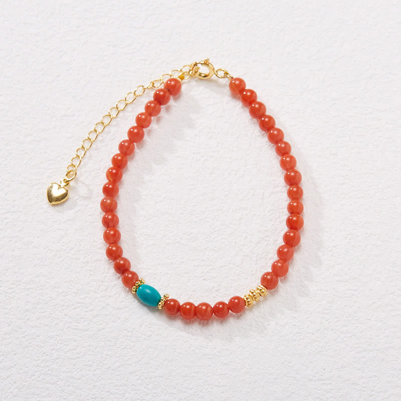 KarmaRipple's 925 Sterling Silver Plated Gold Authentic Red Agate Turquoise Confidence Bracelet Pendant Necklace Ring Set p9
