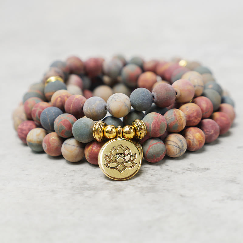 KarmaRipple's 108 Mala Beadwork Picasso Jasper Stone Courage Energy Bracelet p2