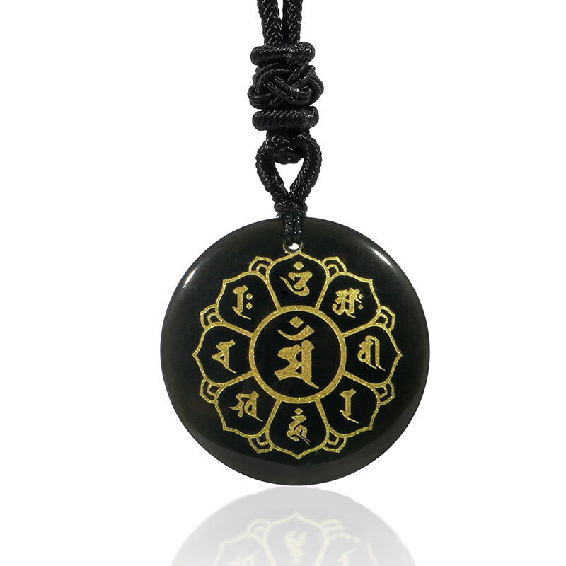 KarmaRipple's Om Mani Padme Hum Authentic Various Gemstone Black Obsidian Strength Pendant Necklace p9