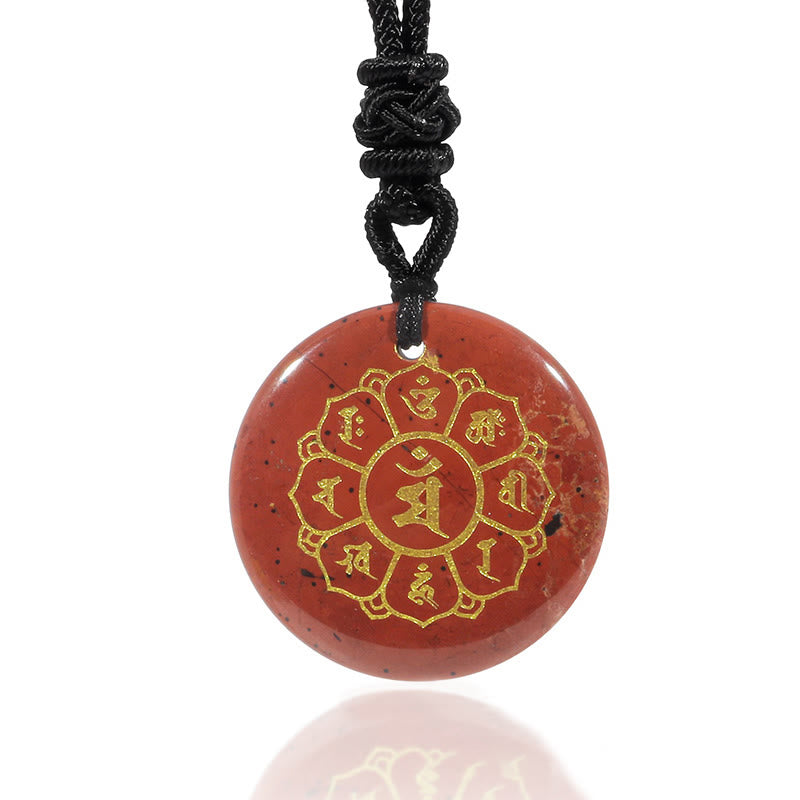 KarmaRipple's Om Mani Padme Hum Authentic Various Gemstone Black Obsidian Strength Pendant Necklace p25