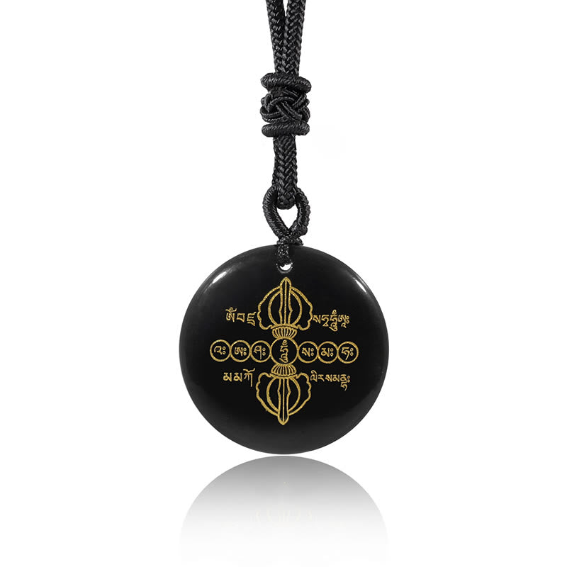 KarmaRipple's Vajra Dorje Sanskrit Pattern Authentic Various Gemstone Black Obsidian Fulfilment Pendant Necklace p10