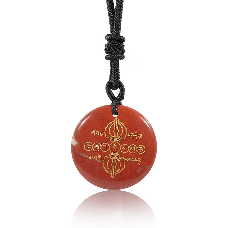 KarmaRipple's Vajra Dorje Sanskrit Pattern Authentic Various Gemstone Black Obsidian Fulfilment Pendant Necklace p25