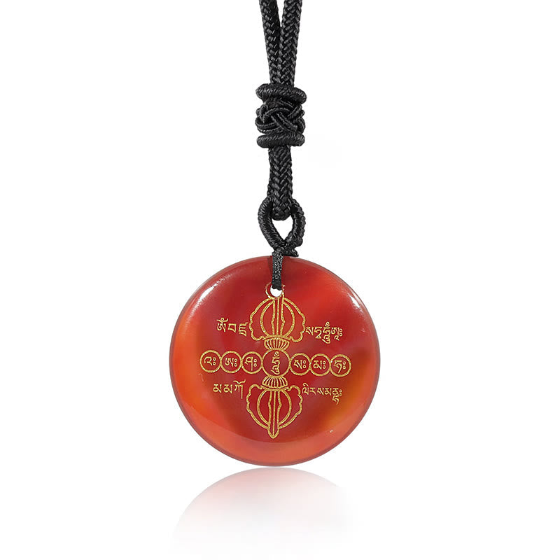 KarmaRipple's Vajra Dorje Sanskrit Pattern Authentic Various Gemstone Black Obsidian Fulfilment Pendant Necklace p28