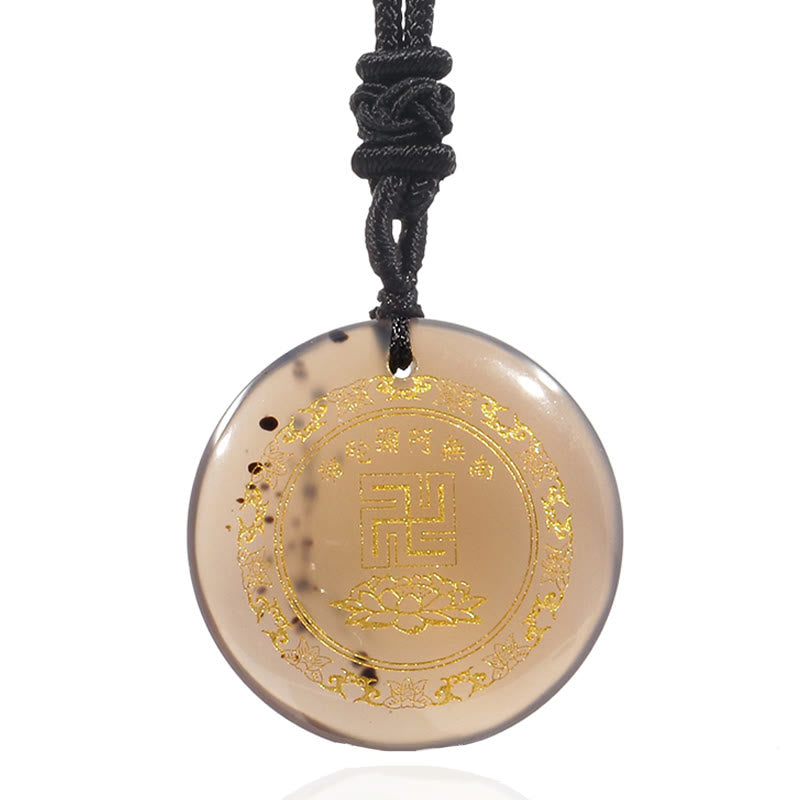KarmaRipple's Swastika Lotus Pattern Authentic Various Gemstone Black Obsidian Purification Pendant Necklace p37