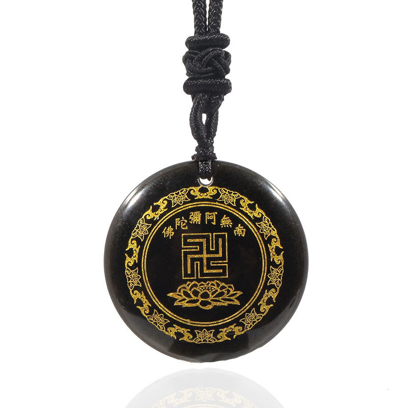 KarmaRipple's Swastika Lotus Pattern Authentic Various Gemstone Black Obsidian Purification Pendant Necklace p9