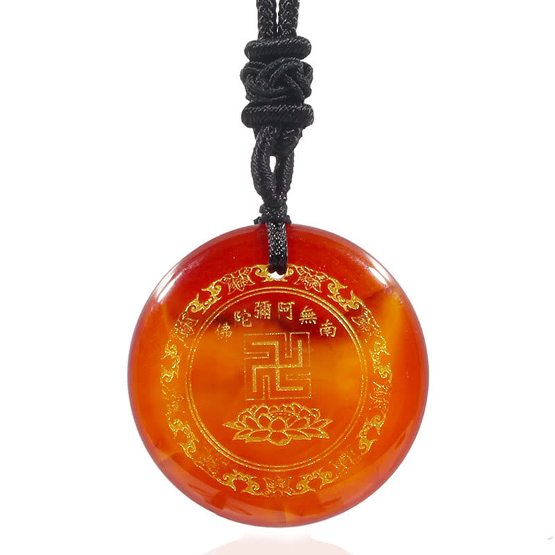 KarmaRipple's Swastika Lotus Pattern Authentic Various Gemstone Black Obsidian Purification Pendant Necklace p32