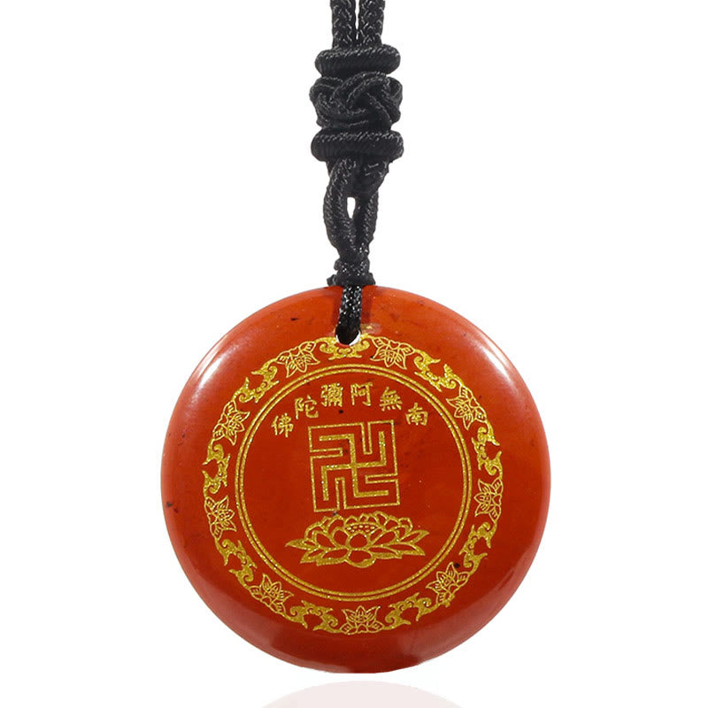 KarmaRipple's Swastika Lotus Pattern Authentic Various Gemstone Black Obsidian Purification Pendant Necklace p27