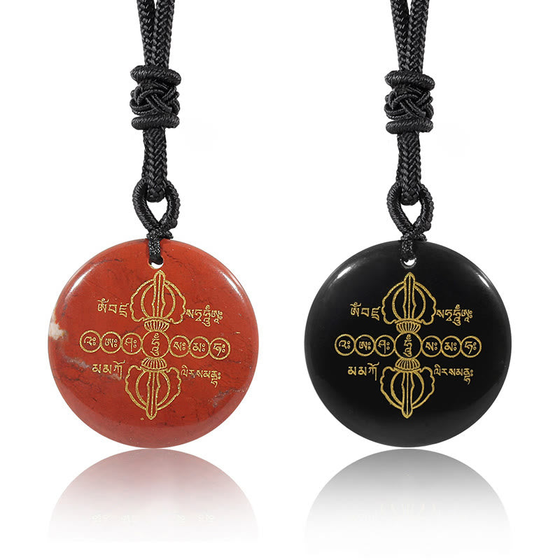 KarmaRipple's Vajra Dorje Sanskrit Pattern Authentic Various Gemstone Black Obsidian Fulfilment Pendant Necklace p11