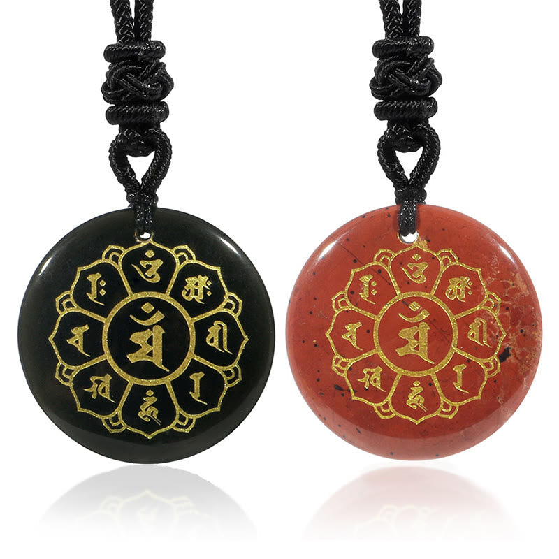 KarmaRipple's Om Mani Padme Hum Authentic Various Gemstone Black Obsidian Strength Pendant Necklace p10