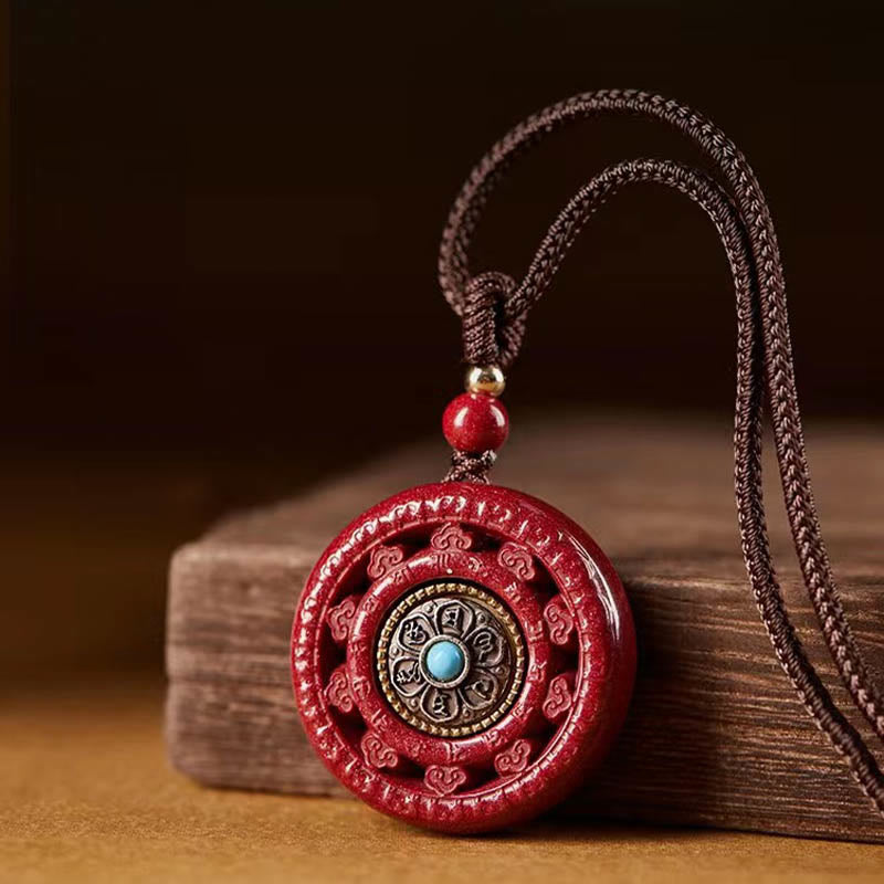 KarmaRipple's Cinnabar Om Mani Padme Hum Blessing Rotatable Pendant Necklace Key Chain p4