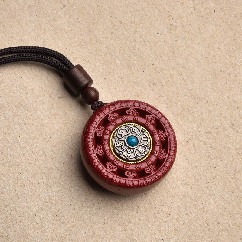 KarmaRipple's Cinnabar Om Mani Padme Hum Blessing Rotatable Pendant Necklace Key Chain p15