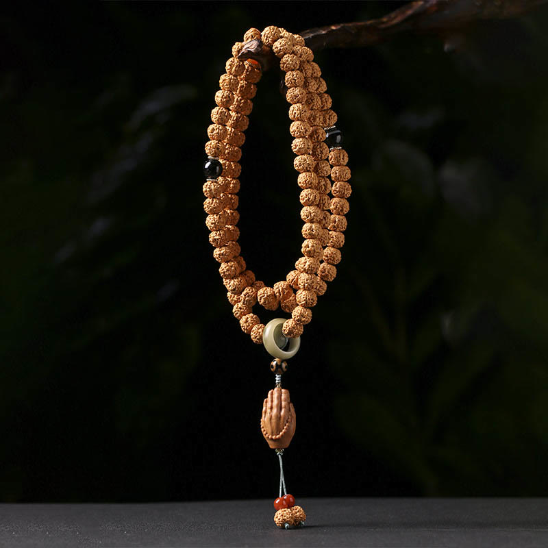 KarmaRipple's Bodhi Seed Three-eyed Dzi Bead Buddha Hand Talisman Wealth Bracelet p16