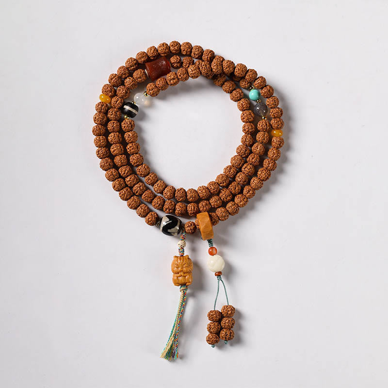 KarmaRipple's Bodhi Seed Three-eyed Dzi Bead Buddha Hand Talisman Wealth Bracelet p42