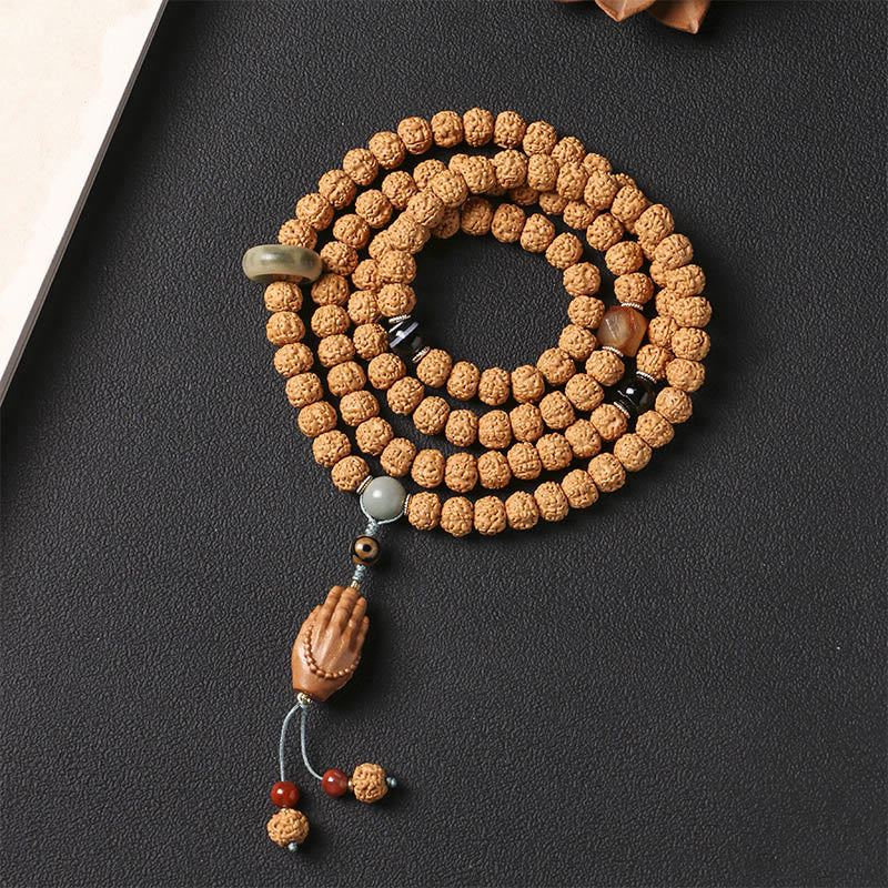 KarmaRipple's Bodhi Seed Three-eyed Dzi Bead Buddha Hand Talisman Wealth Bracelet p17