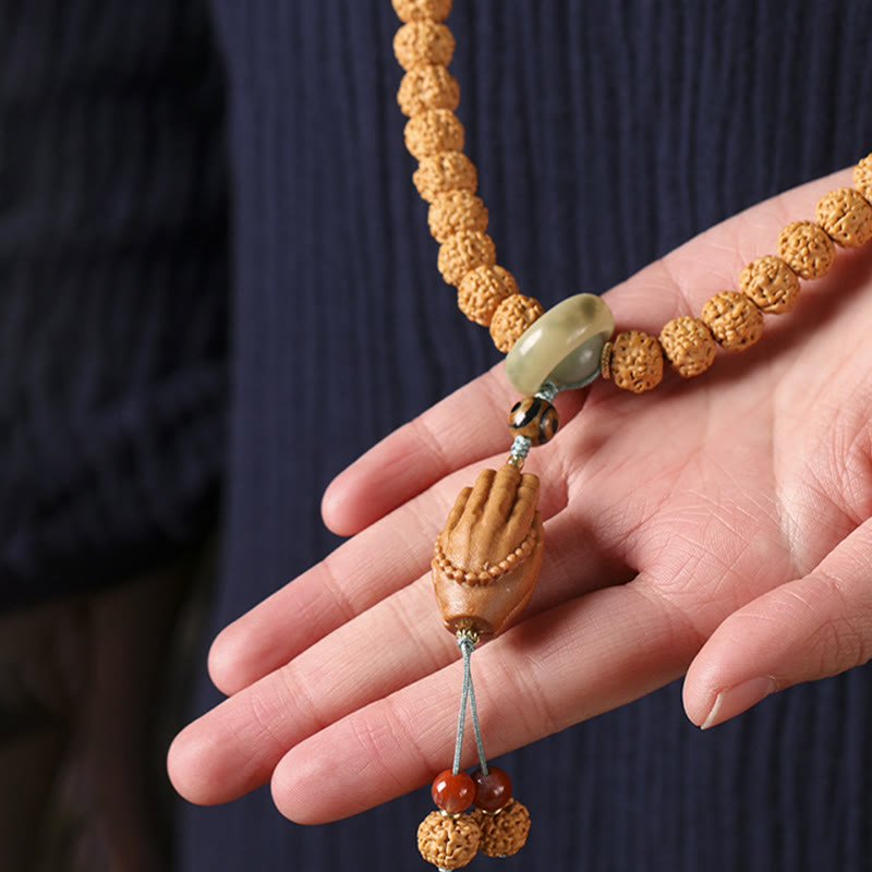 KarmaRipple's Bodhi Seed Three-eyed Dzi Bead Buddha Hand Talisman Wealth Bracelet p22
