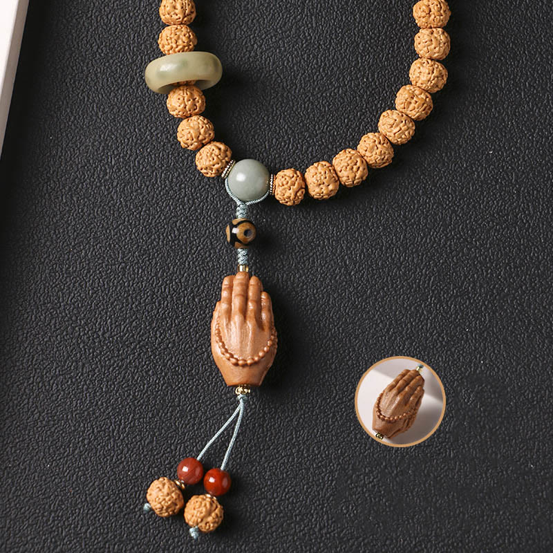 KarmaRipple's Bodhi Seed Three-eyed Dzi Bead Buddha Hand Talisman Wealth Bracelet p21