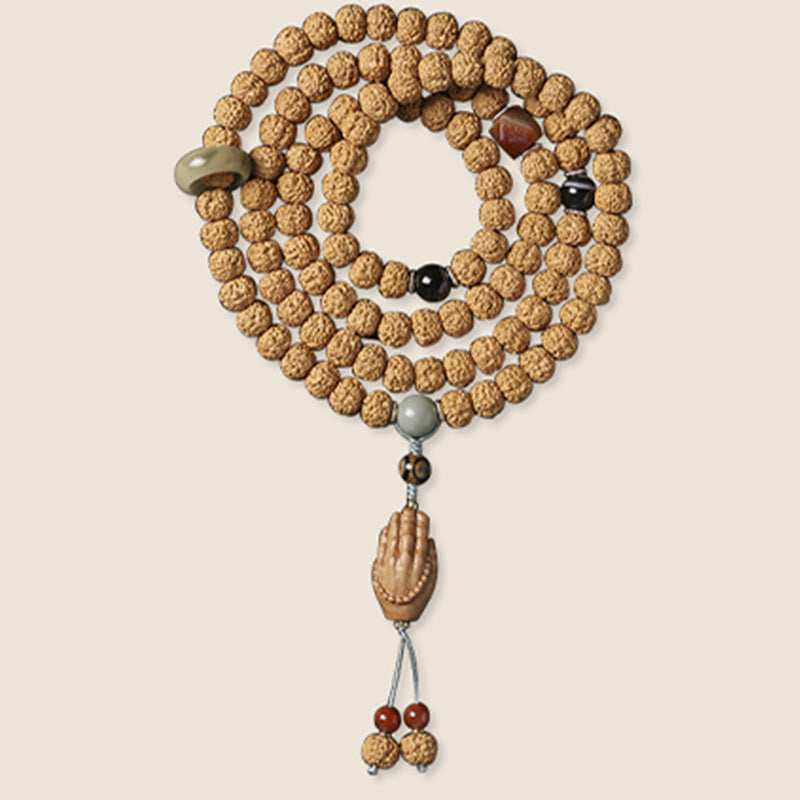 KarmaRipple's Bodhi Seed Three-eyed Dzi Bead Buddha Hand Talisman Wealth Bracelet p27