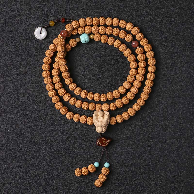 KarmaRipple's Bodhi Seed Three-eyed Dzi Bead Buddha Hand Talisman Wealth Bracelet p43