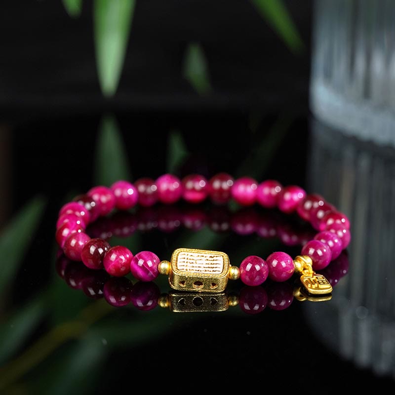 KarmaRipple's Rose Red Tiger Eye Fu Character Courage Bracelet p1