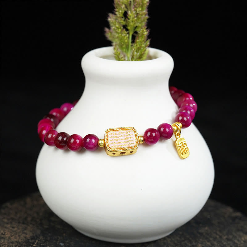 KarmaRipple's Rose Red Tiger Eye Fu Character Courage Bracelet p3