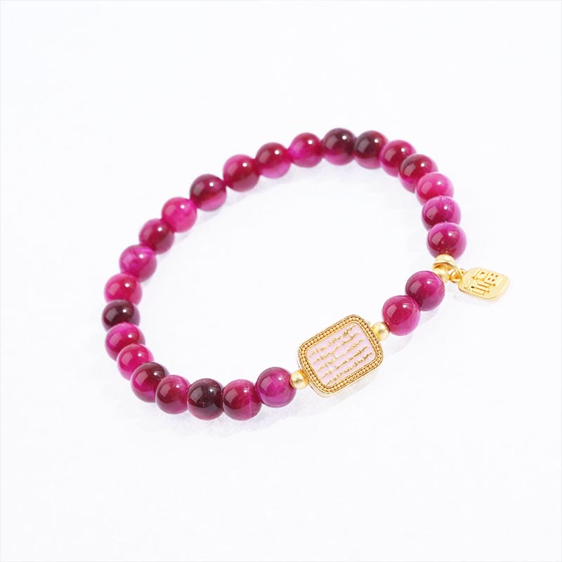 KarmaRipple's Rose Red Tiger Eye Fu Character Courage Bracelet p7