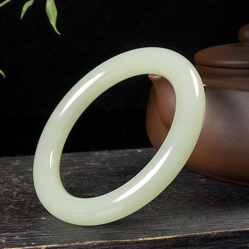 KarmaRipple's Authentic Ivory Green Jade Fortune Prosperity Bracelet Bangle p5