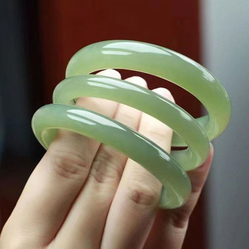 KarmaRipple's Authentic Ivory Green Jade Fortune Prosperity Bracelet Bangle p24