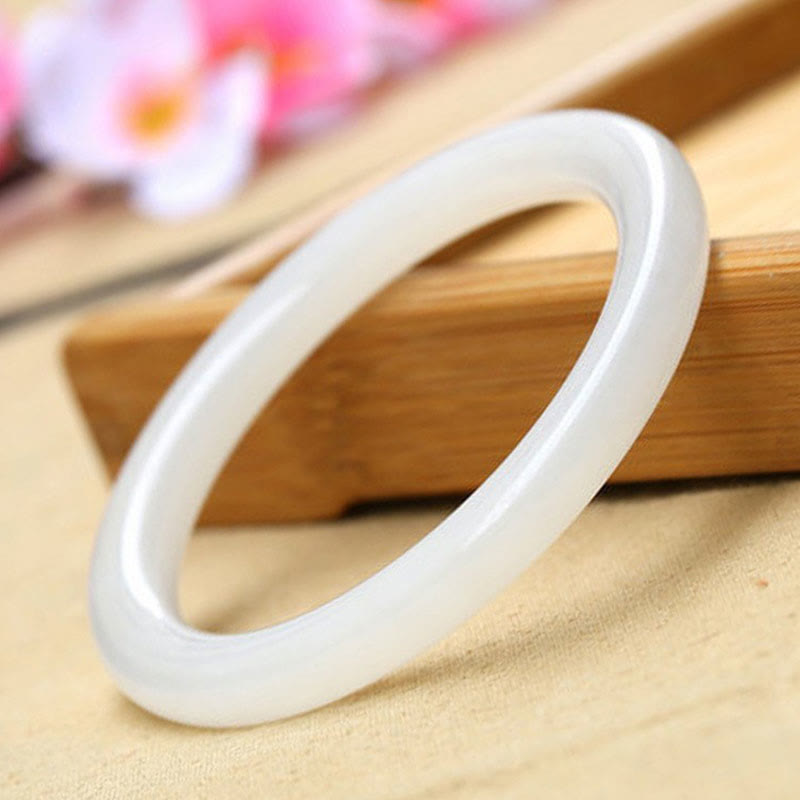 KarmaRipple's Authentic Ivory Green Jade Fortune Prosperity Bracelet Bangle p21