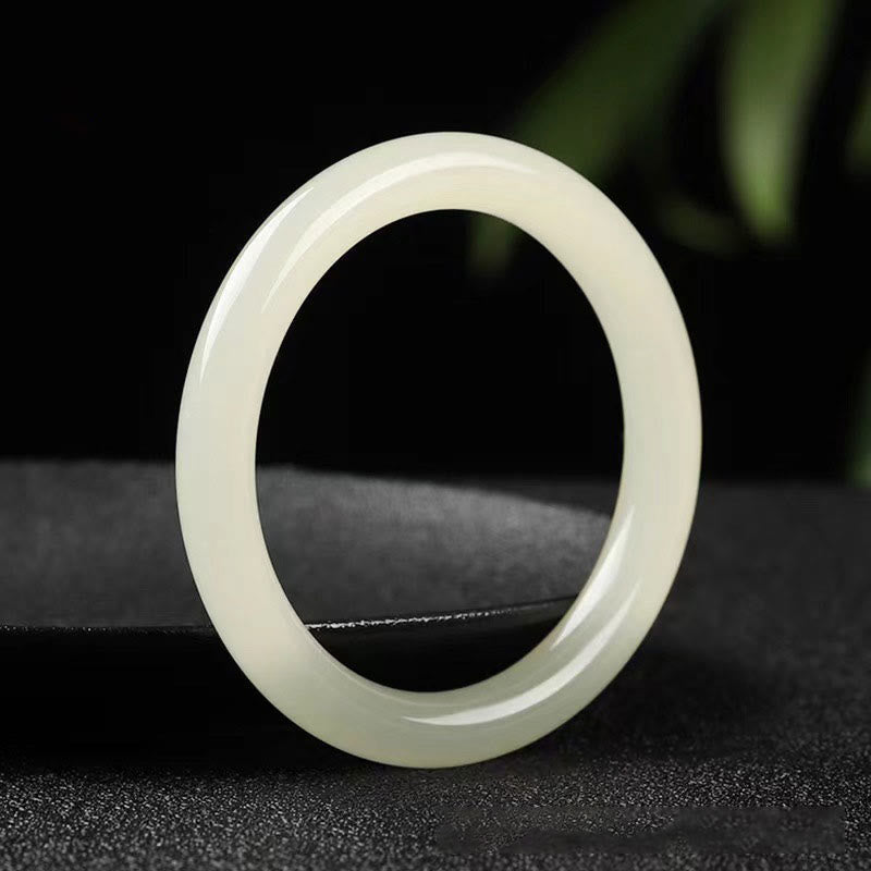 KarmaRipple's Authentic Ivory Green Jade Fortune Prosperity Bracelet Bangle p1