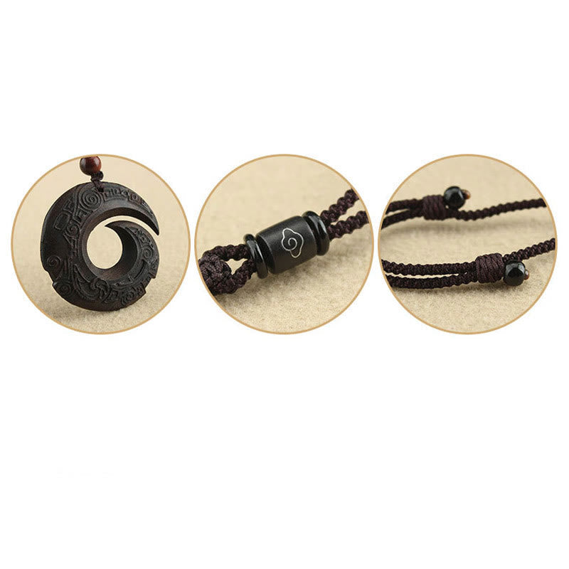 KarmaRipple's Ebony Wood Sandalwood One's Fortune Improves Design Pattern Peace Pendant Necklace p18