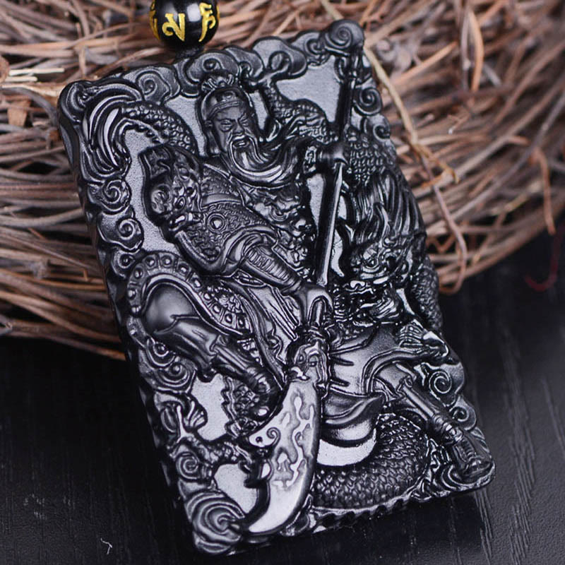 KarmaRipple's Black Obsidian Guan Gong Amulet Engraved Strength Pendant Necklace p8