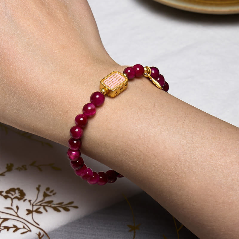 KarmaRipple's Rose Red Tiger Eye Fu Character Courage Bracelet p5