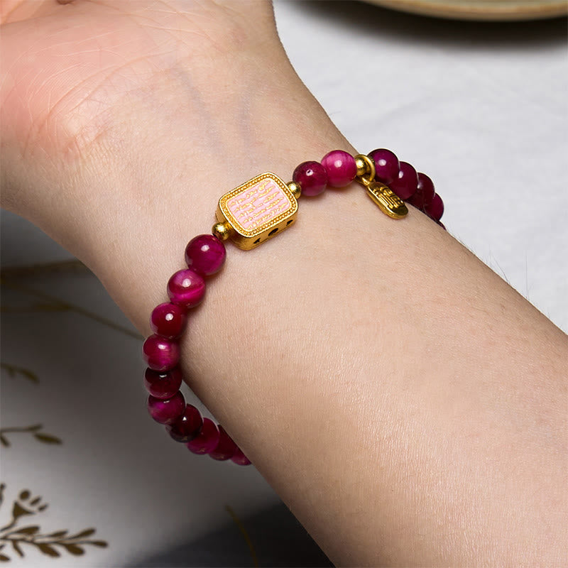 KarmaRipple's Rose Red Tiger Eye Fu Character Courage Bracelet p6