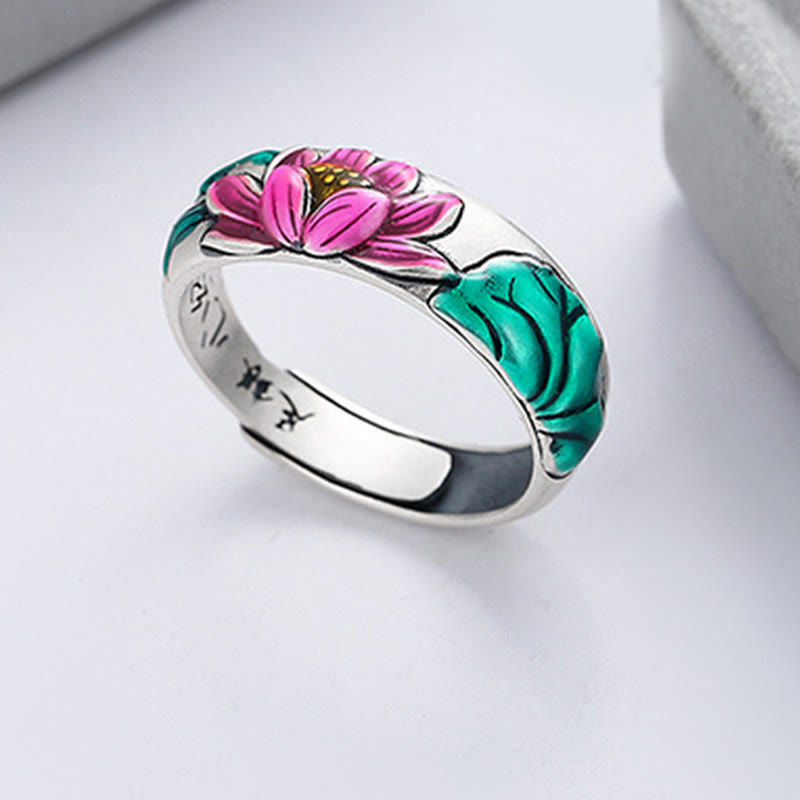 KarmaRipple's 925 Sterling Silver Lotus Flower Heart Sutra Enlightenment Ring p2