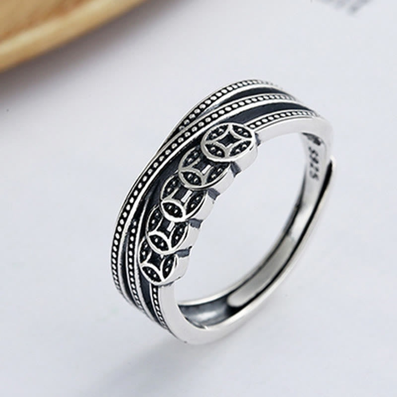 KarmaRipple's 925 Sterling Silver Bronze Coins Wealth Blessing Adjustable Ring p4