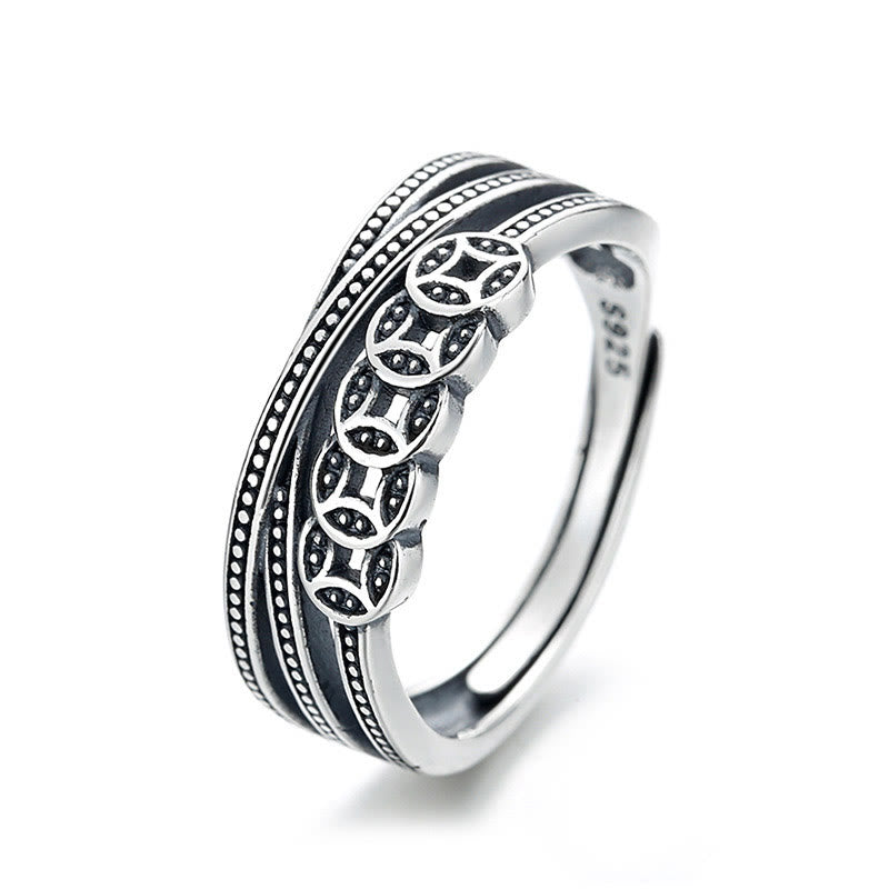 KarmaRipple's 925 Sterling Silver Bronze Coins Wealth Blessing Adjustable Ring p8
