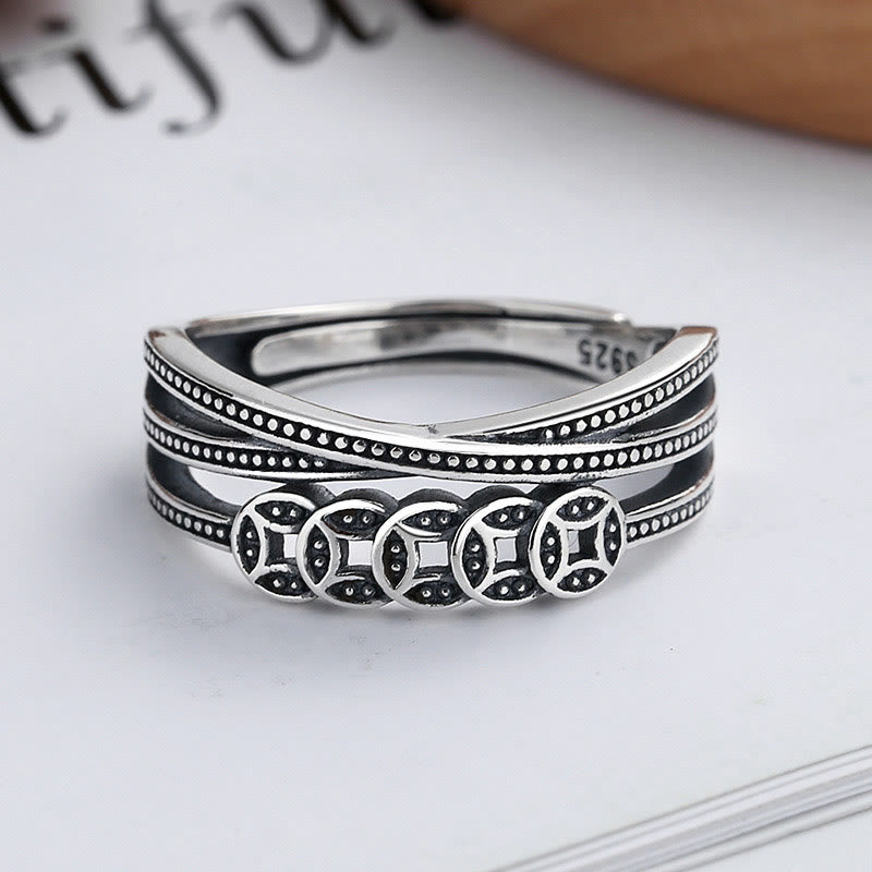 KarmaRipple's 925 Sterling Silver Bronze Coins Wealth Blessing Adjustable Ring p1
