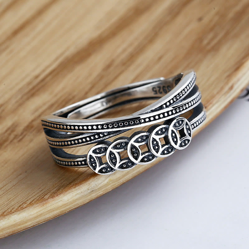 KarmaRipple's 925 Sterling Silver Bronze Coins Wealth Blessing Adjustable Ring p2