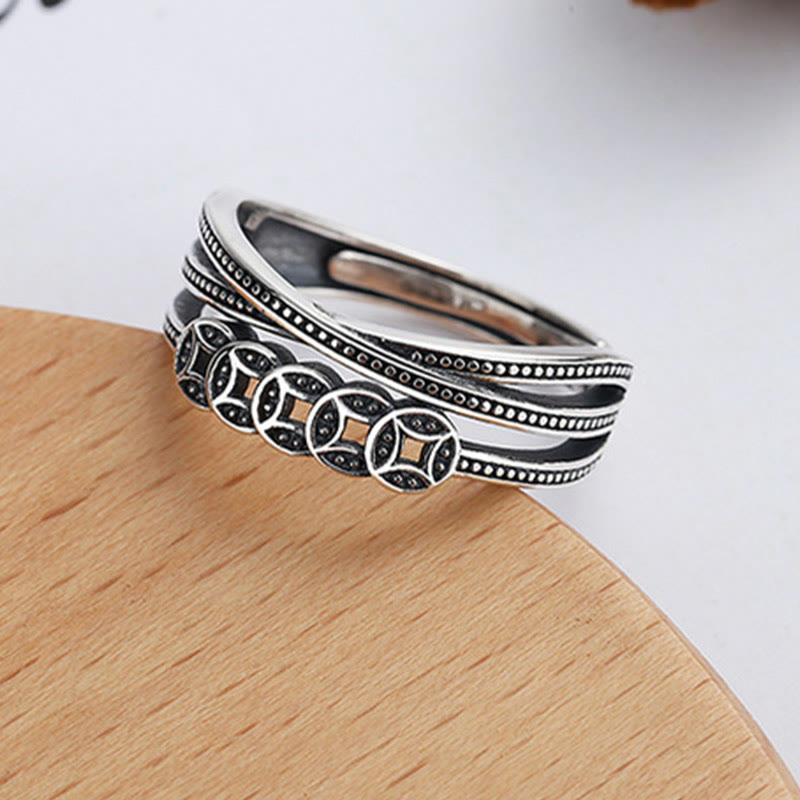 KarmaRipple's 925 Sterling Silver Bronze Coins Wealth Blessing Adjustable Ring p3
