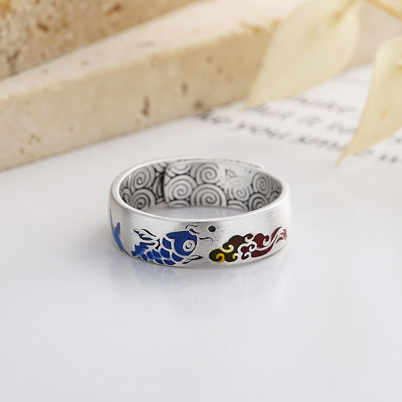 KarmaRipple's 925 Sterling Silver Fortunate Koi Fish Auspicious Clouds Wealth Ring p3