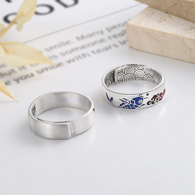 KarmaRipple's 925 Sterling Silver Fortunate Koi Fish Auspicious Clouds Wealth Ring p4