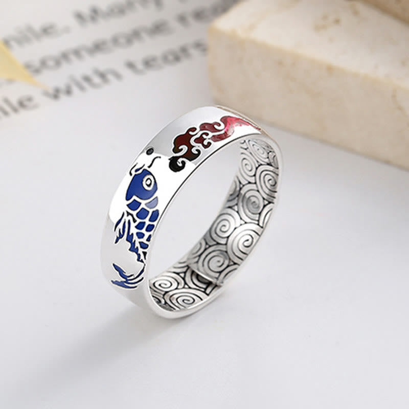 KarmaRipple's 925 Sterling Silver Fortunate Koi Fish Auspicious Clouds Wealth Ring p10