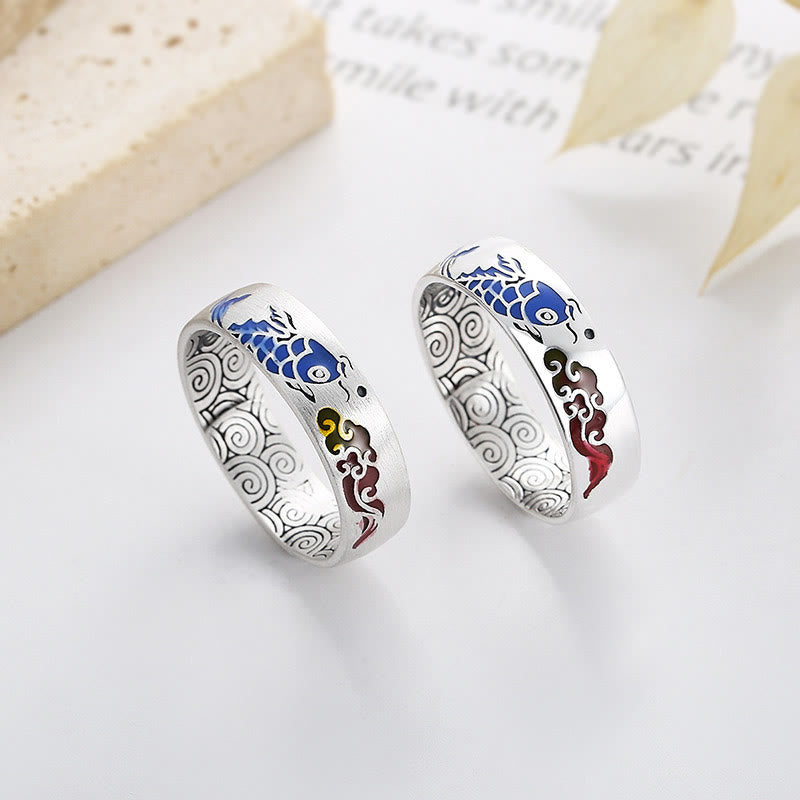 KarmaRipple's 925 Sterling Silver Fortunate Koi Fish Auspicious Clouds Wealth Ring p12