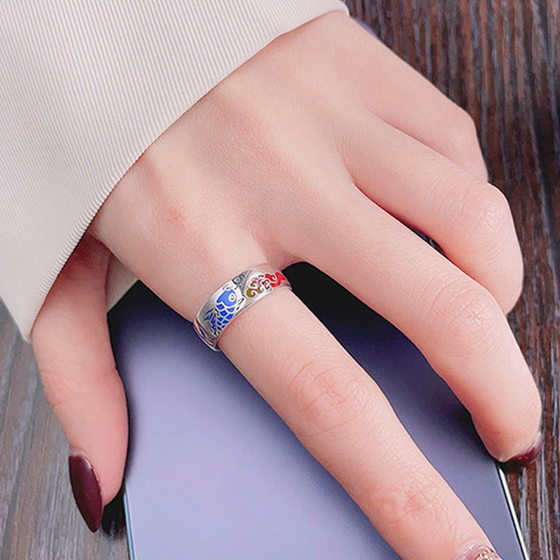 KarmaRipple's 925 Sterling Silver Fortunate Koi Fish Auspicious Clouds Wealth Ring p6