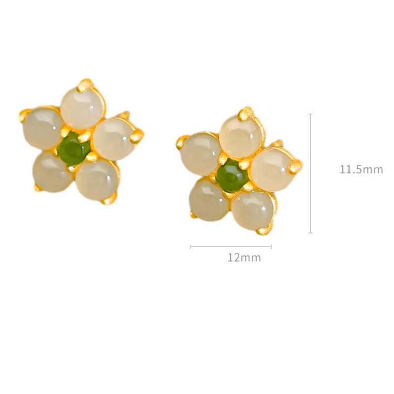 KarmaRipple's 925 Sterling Silver Hetian Jade Fortune Flower Stud Earrings p8