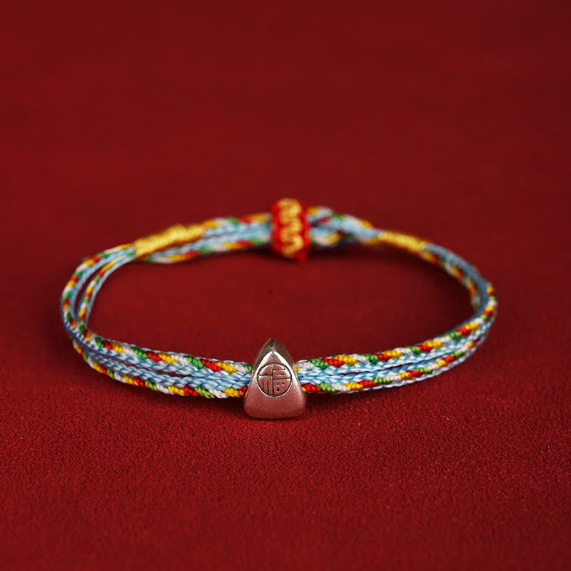 KarmaRipple's 925 Sterling Silver Fu Character Fortune Multicolored Rope Bracelet p1